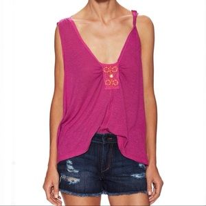 Free People New Vibes Tank Top Pink Small S Lightweight Embellished Boho NWT